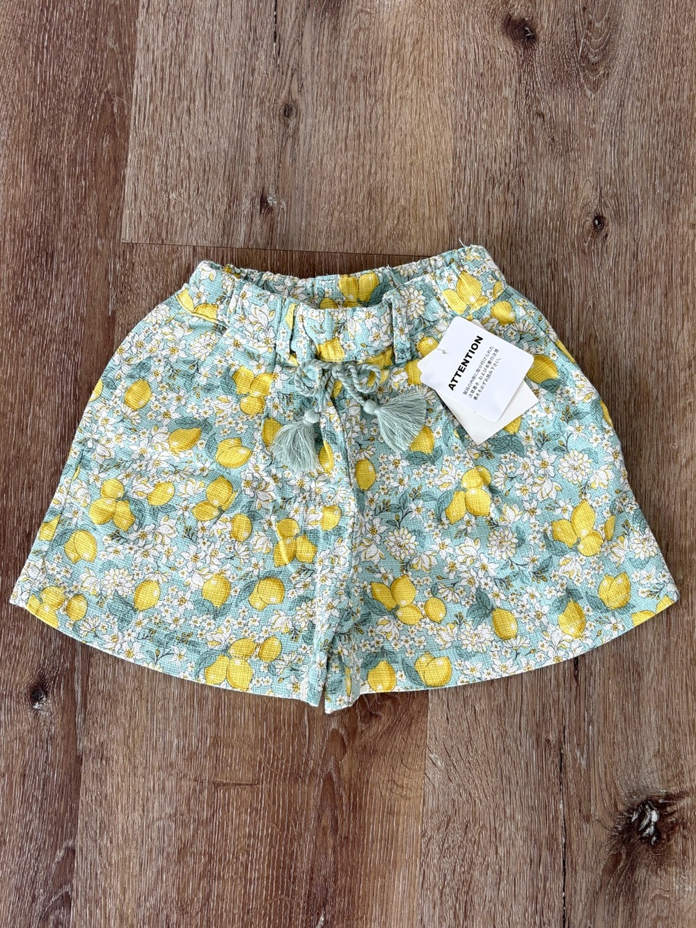 Branches Lemon Print Elastic-Waist Shorts in Mint Green Sz: JP110/ US 5T